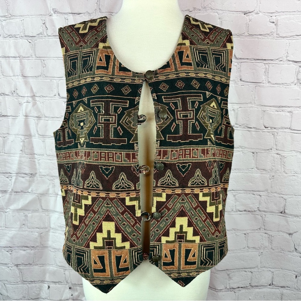vtg Austin Harris Southwestern Tapestry Vest women M layer boho festival western